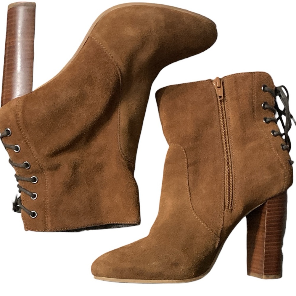 Steve Madden Rochelle Boots Size 8 Brown Suede Ankle Booties Lace Up Zip Heel - Picture 6 of 12